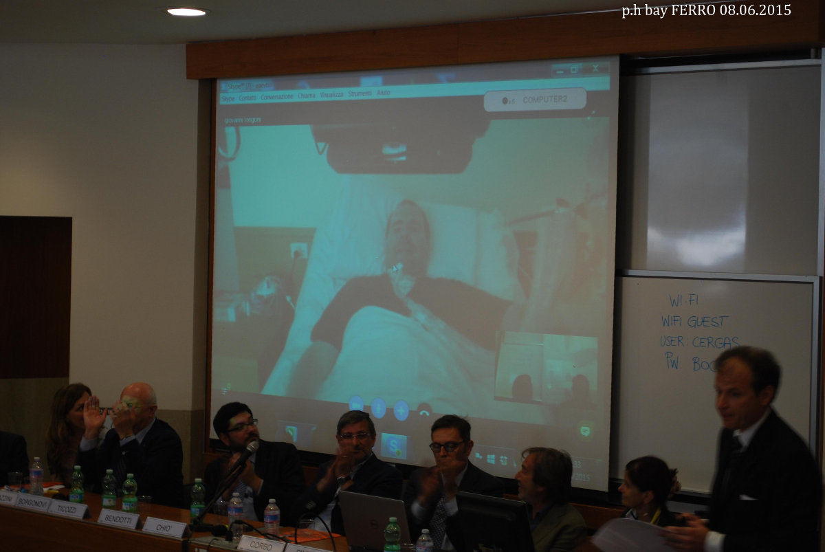 Giovanni Longoni collegato in video conferenza durante l'edizione 2015 del premio "PriSLA" - Università Bocconi, 8 giugno 2015